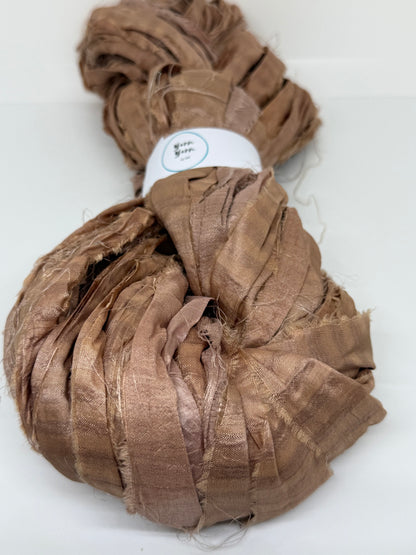 Sari Silk Ribbon Yarn | Brush Brown | Fibre Art and Weaving