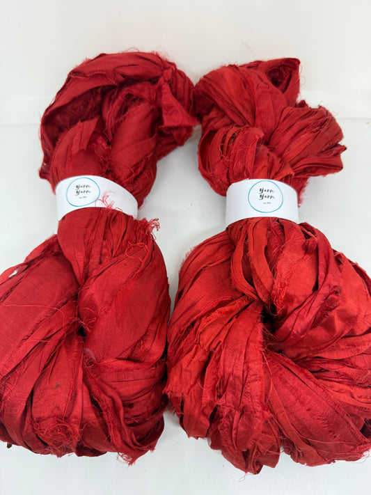 Red Sari Silk Ribbon Yarn | tomato Red | knit arts and weaving.
