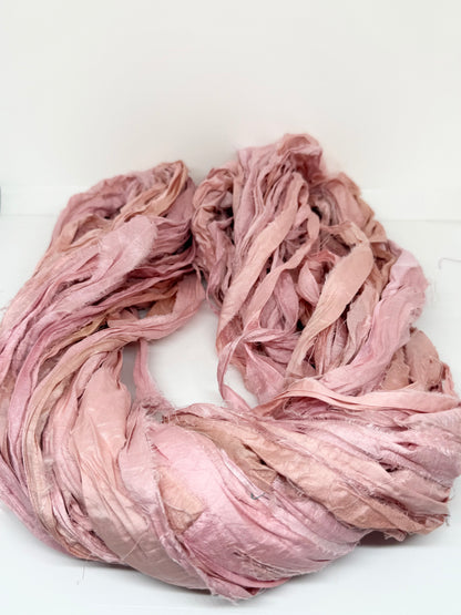 Sari Silk Ribbon Yarn | Blush Pink | Fibre Art and Weaving
