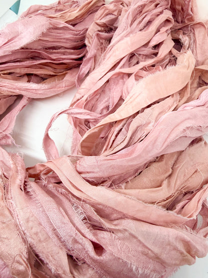Sari Silk Ribbon Yarn | Blush Pink | Fibre Art and Weaving