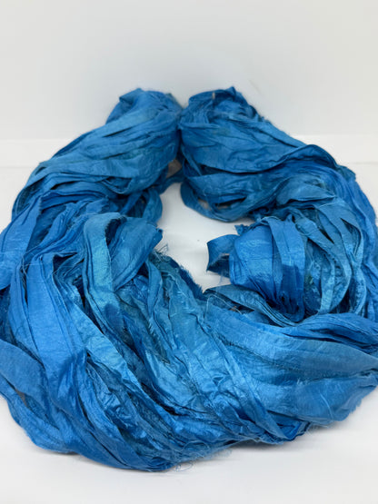 Sari Silk Ribbon Yarn | Sea Blue | Fibre Art and Weaving