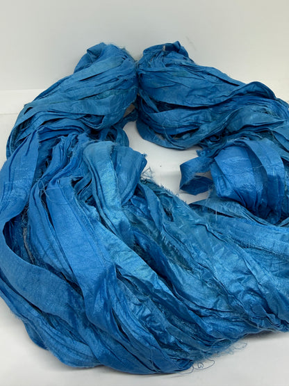 Sari Silk Ribbon Yarn | Sea Blue | Fibre Art and Weaving