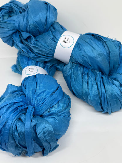 Sari Silk Ribbon Yarn | Sea Blue | Fibre Art and Weaving
