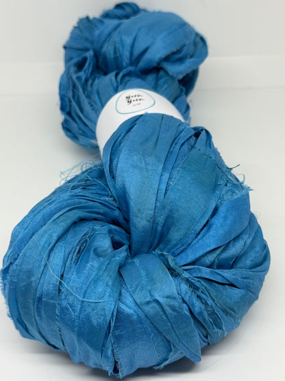 Sari Silk Ribbon Yarn | Sea Blue | Fibre Art and Weaving
