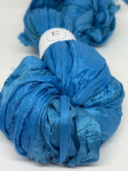 Sari Silk Ribbon Yarn | Sea Blue | Fibre Art and Weaving