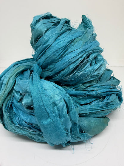 Sari Silk Ribbon Yarn | Kingfisher Blue | Fibre Art and Weaving