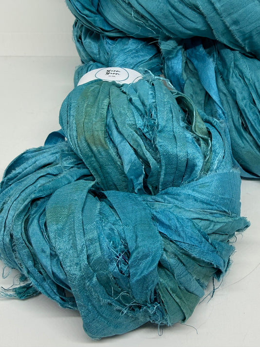 Sari Silk Ribbon Yarn | Kingfisher Blue | Fibre Art and Weaving