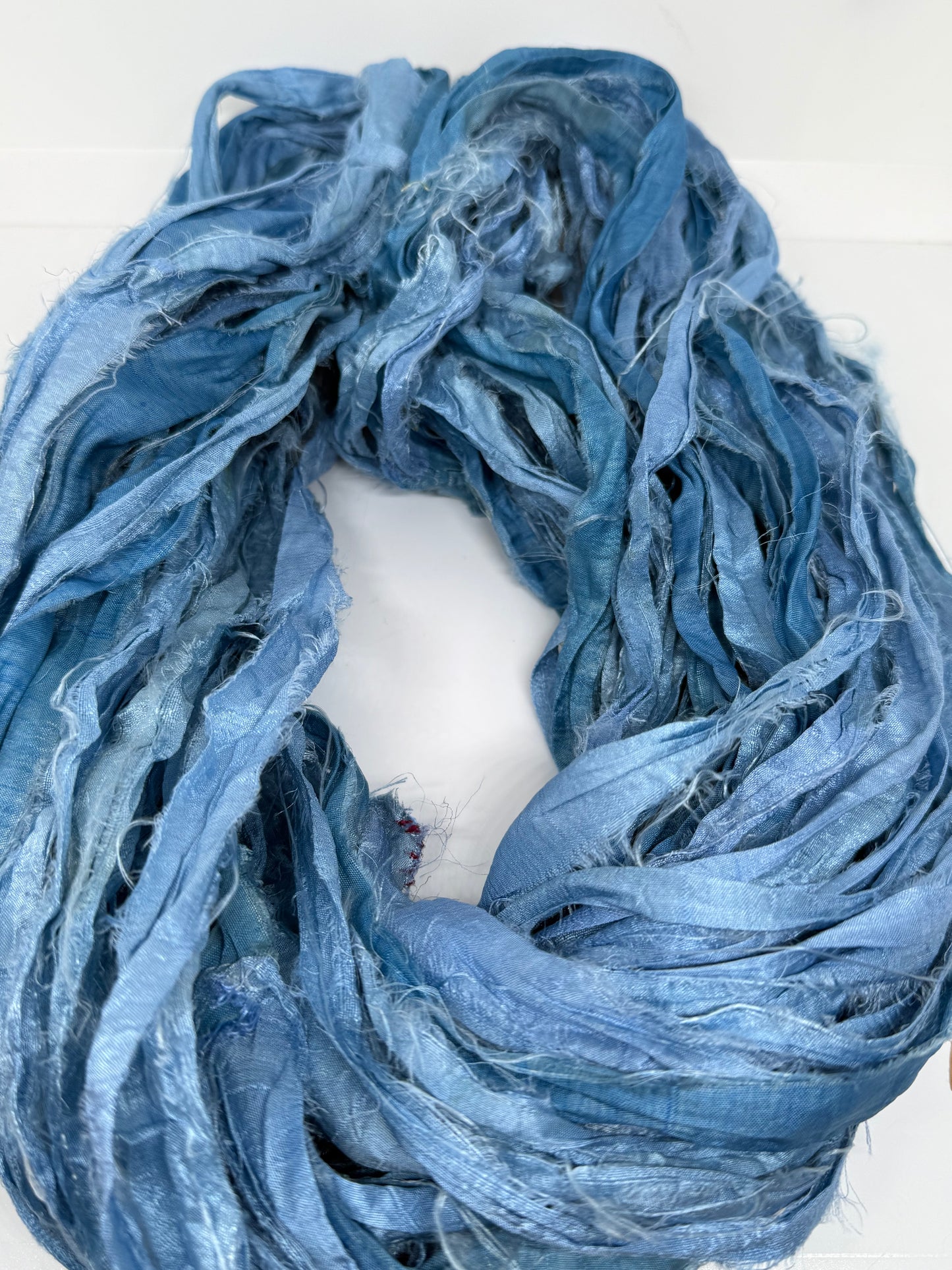 Sari Silk Ribbon Yarn | Denim Blue | Fibre Art and Weaving