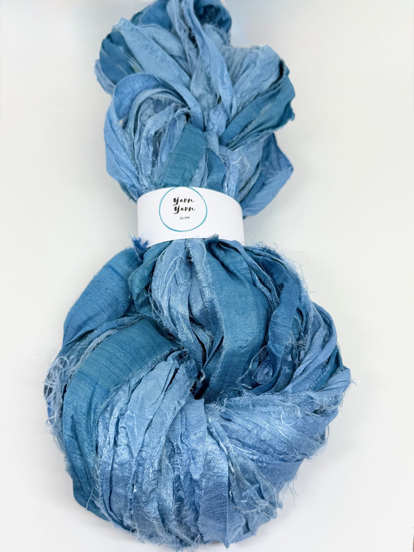 Sari Silk Ribbon Yarn | Denim Blue | Fibre Art and Weaving