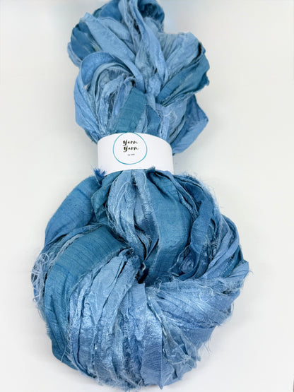 Sari Silk Ribbon Yarn | Denim Blue | Fibre Art and Weaving
