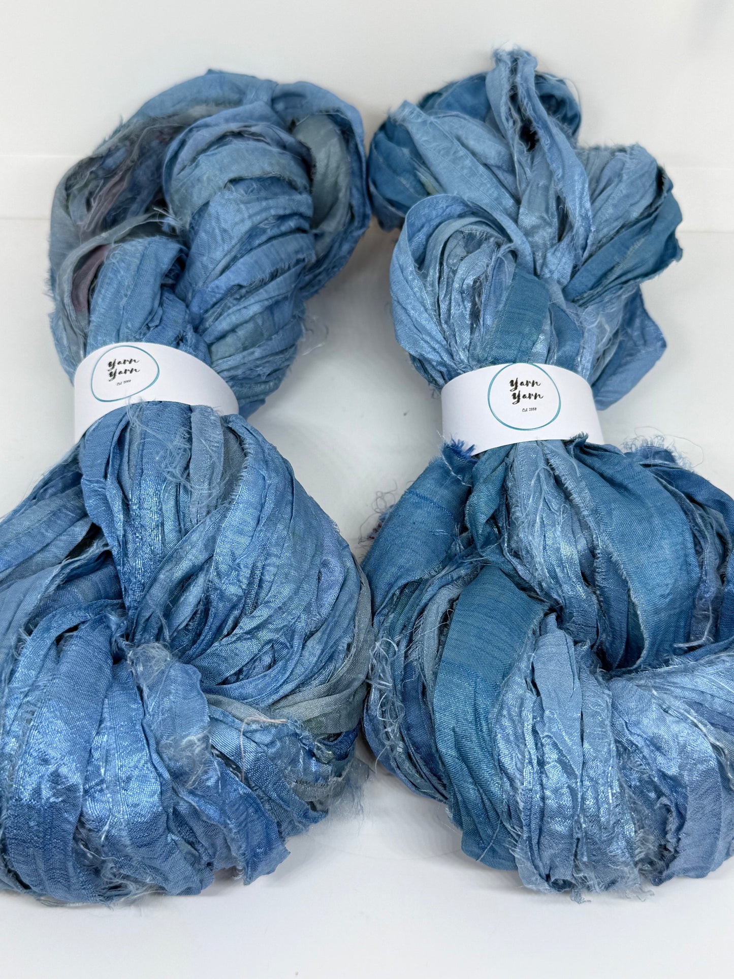 Sari Silk Ribbon Yarn | Denim Blue | Fibre Art and Weaving