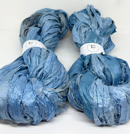 Sari Silk Ribbon Yarn | Denim Blue | Fibre Art and Weaving
