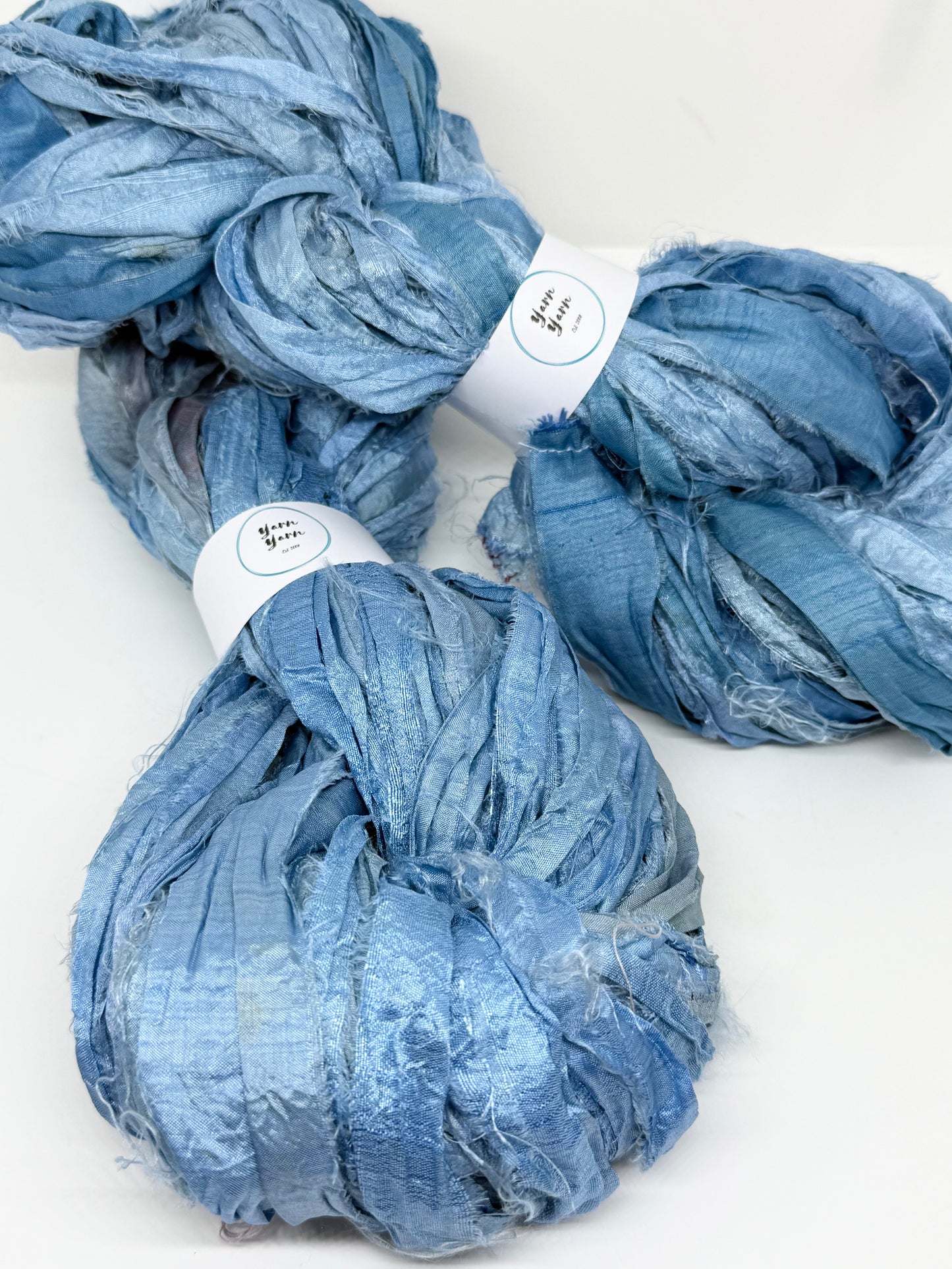 Sari Silk Ribbon Yarn | Denim Blue | Fibre Art and Weaving