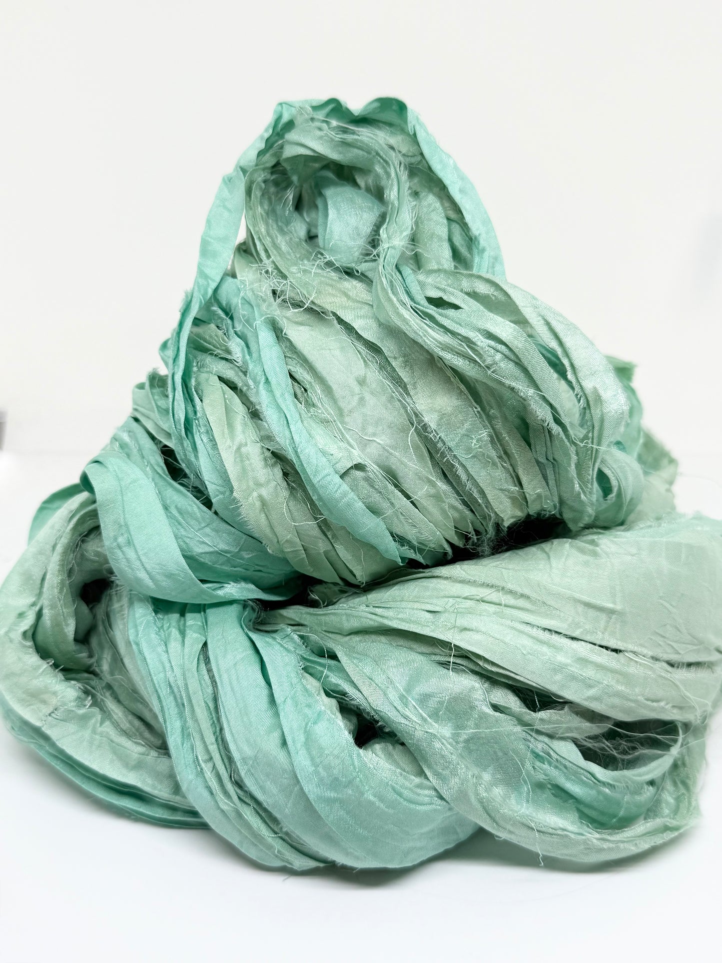 Sari Silk Ribbon Yarn | Seafoam | Fibre Art and Weaving