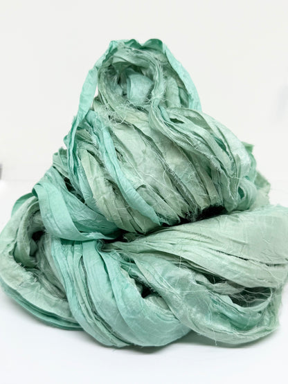Sari Silk Ribbon Yarn | Seafoam | Fibre Art and Weaving