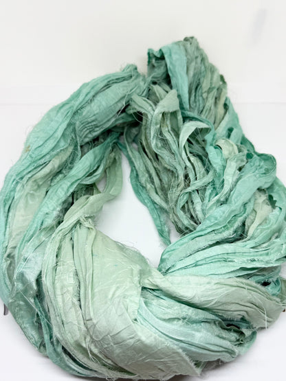 Sari Silk Ribbon Yarn | Seafoam | Fibre Art and Weaving