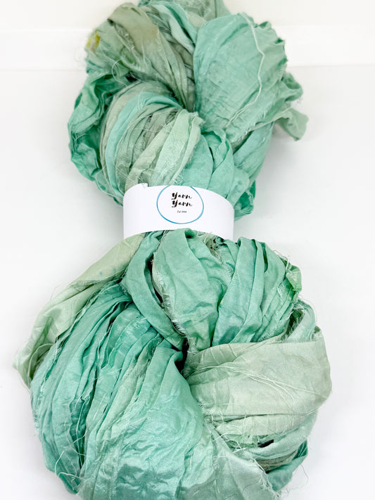 Sari Silk Ribbon Yarn | Seafoam | Fibre Art and Weaving