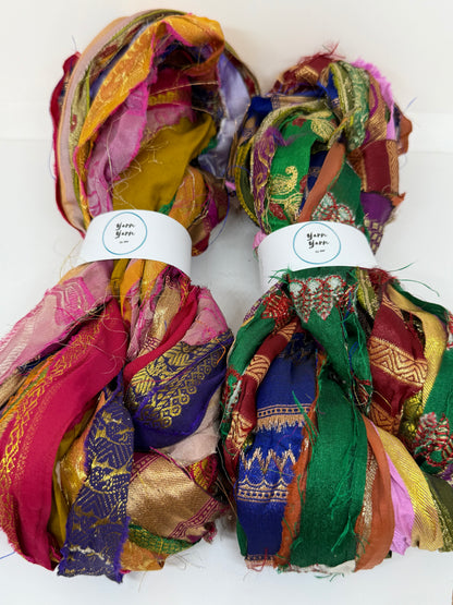 Sari border ribbon yarn for fibre art.