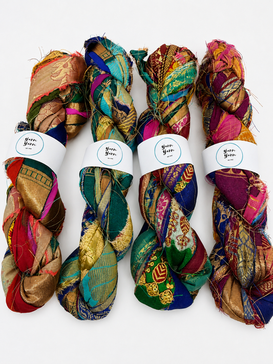 Sari border ribbon yarn for fibre art.