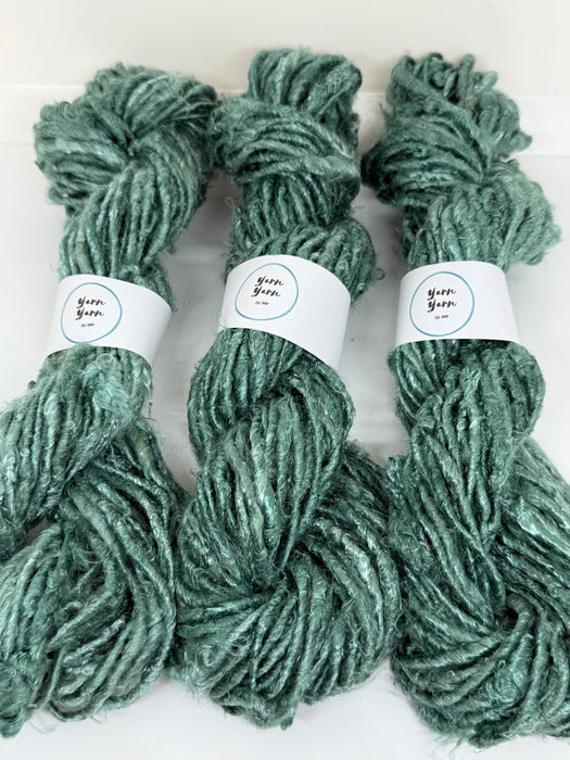Banana yarn, pistachio vegan friendly yarn.