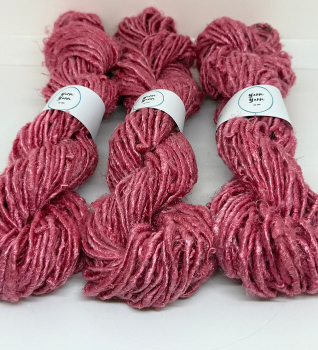 Banana yarn, pink vegan friendly yarn.