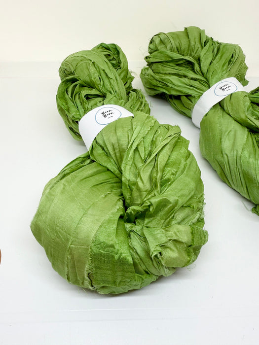 Sari silk ribbon, Kelly green. Ribbon yarn.