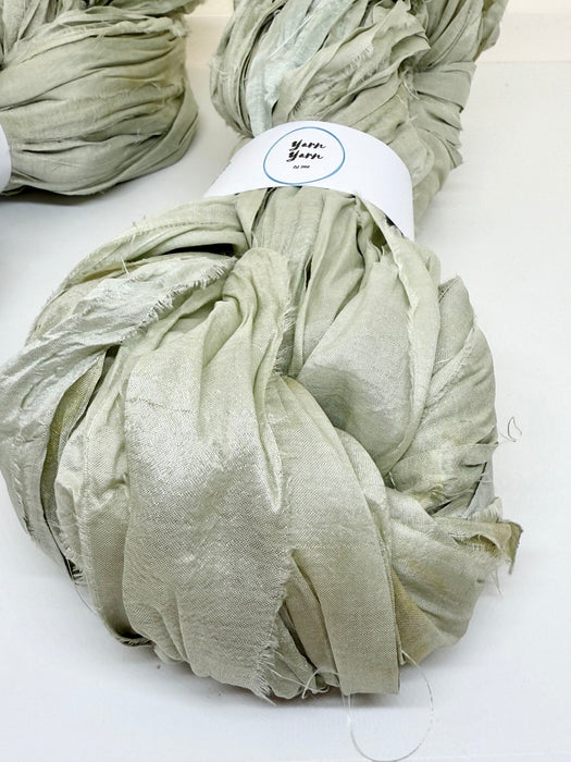 Handmade Sari Silk Ribbon Yarn in Silver Grey and Ice Blue