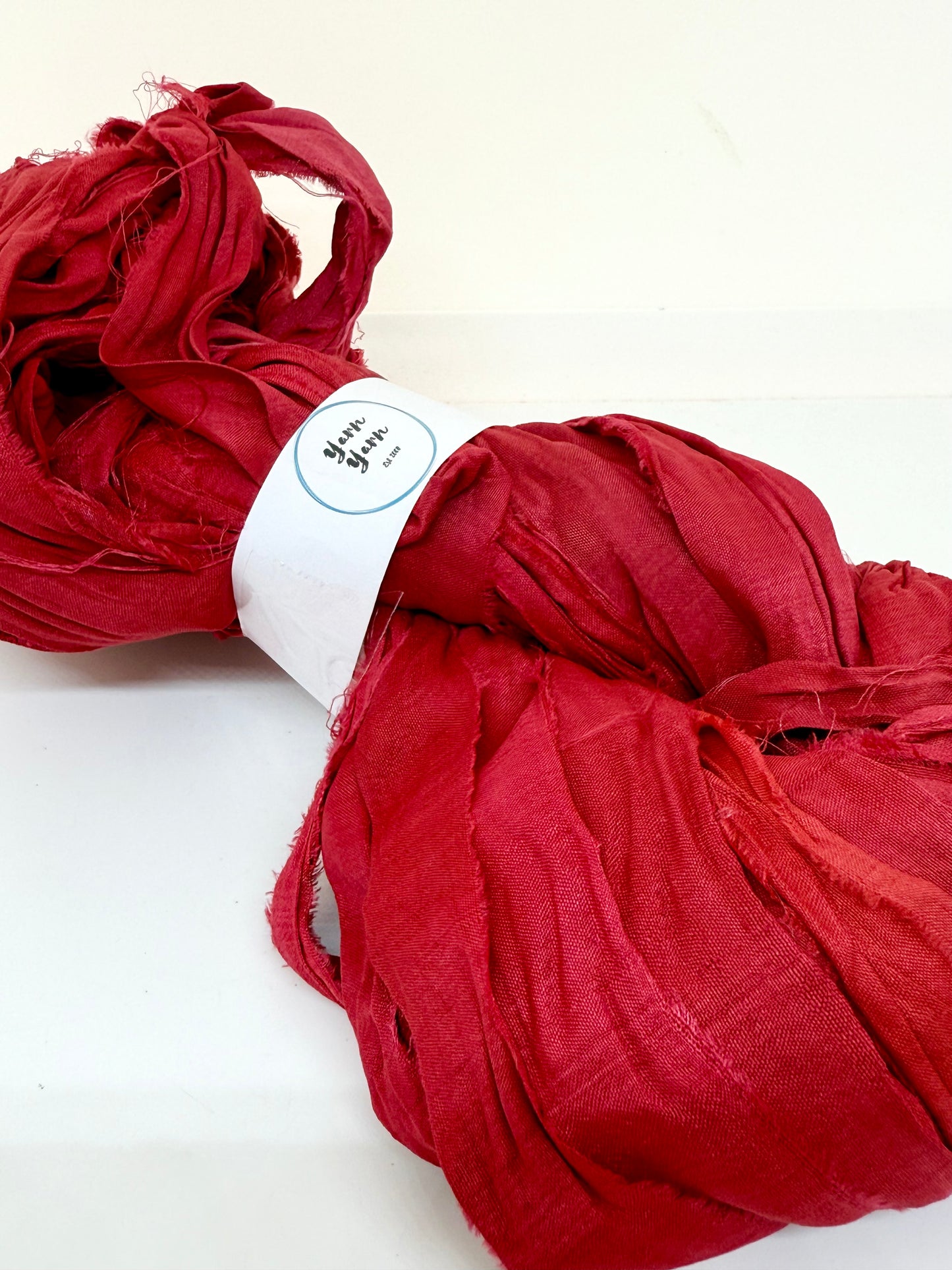 Red Sari Silk Ribbon Yarn | tomato Red | knit arts and weaving.