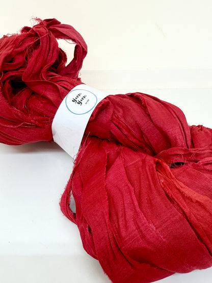 Red Sari Silk Ribbon Yarn | tomato Red | knit arts and weaving.