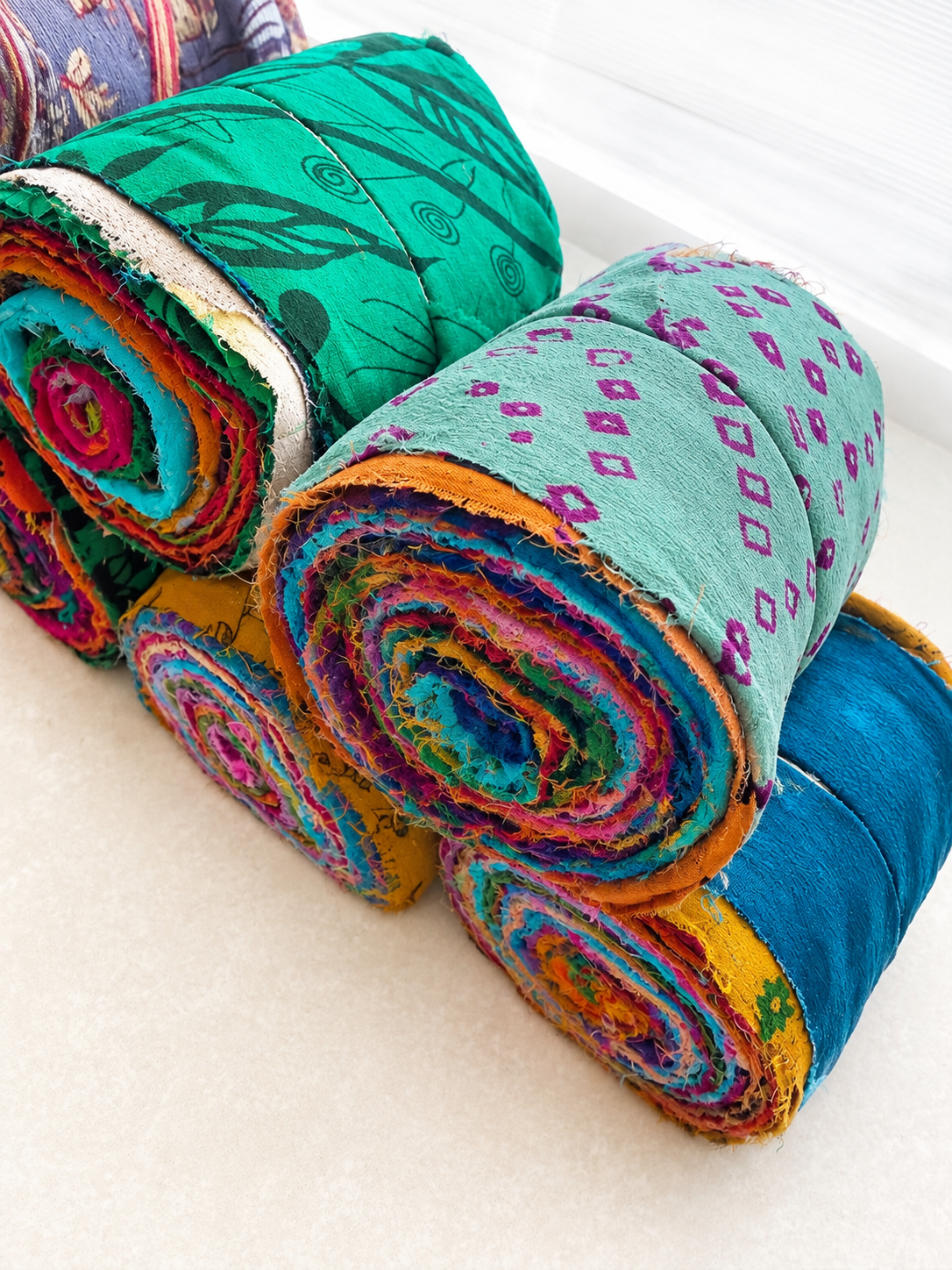 Sari silk chiffon rolls. Pure silk fabric. 3.5 inch wide.