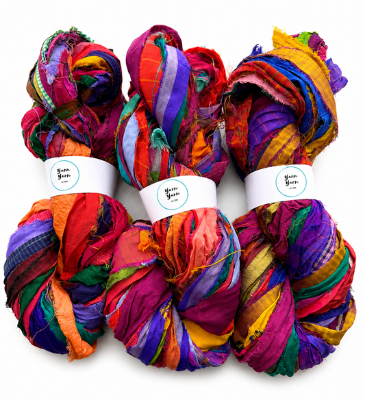 Sari Silk Ribbon – Multicoloured Recycled Yarn for fibre arts and crafts.