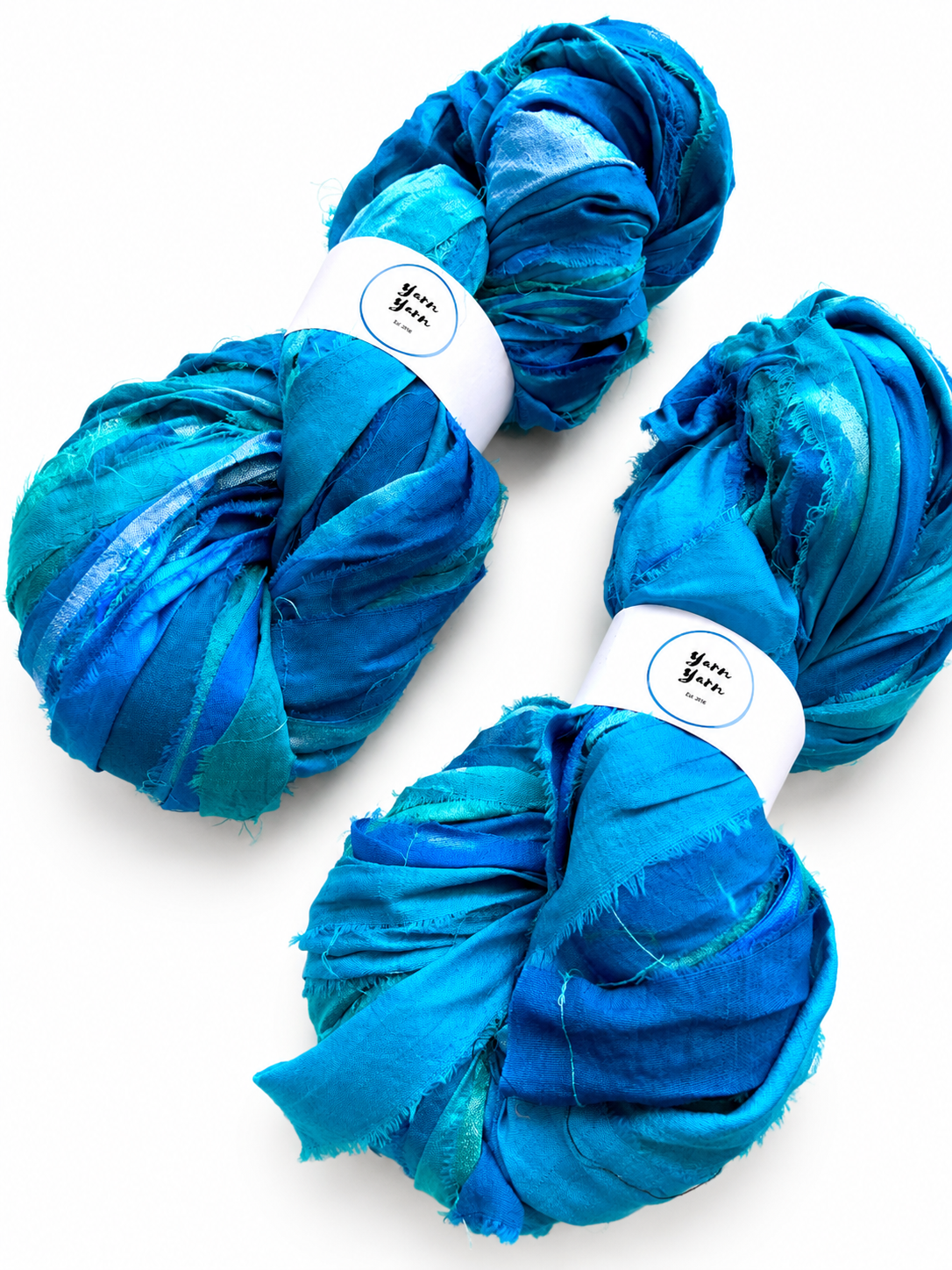 Sari Silk Ribbon Yarn in Turquoise Blue. Weaving and Fibre Art Yarn.