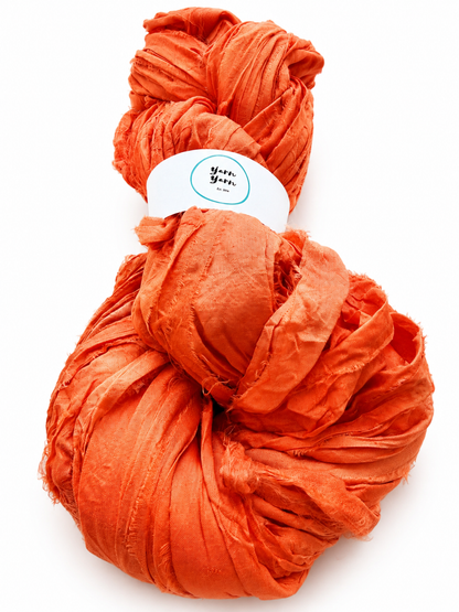 Sari Silk Ribbon | Hand-Dyed Orange | Wide Strips | Ethical Fibre Art Supplies.