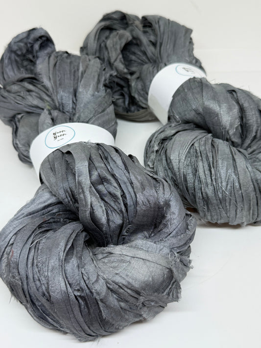 Sari Silk Ribbon Yarn In dark Grey For Fibre Crafting and Slow Fashion