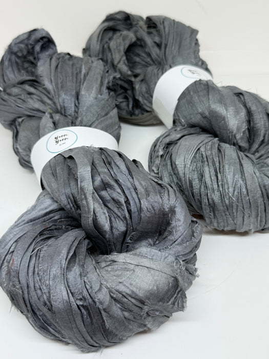 Sari silk ribbon yarn. Slate grey. Craft ribbon.