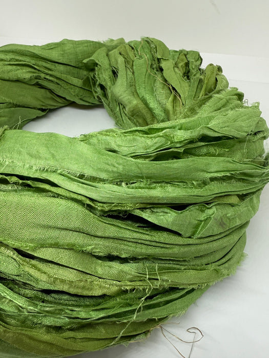 Sari silk ribbon, Kelly green. Ribbon yarn.