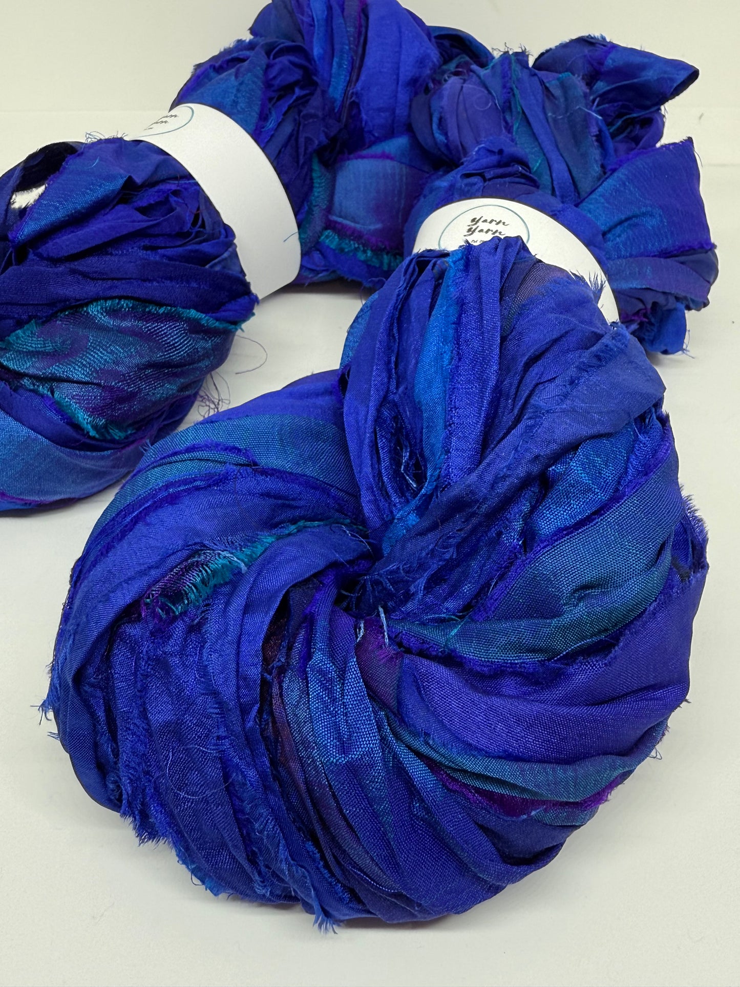 Sari Silk Ribbon Yarn In Midnight Blue for Textile Arts and Crafts