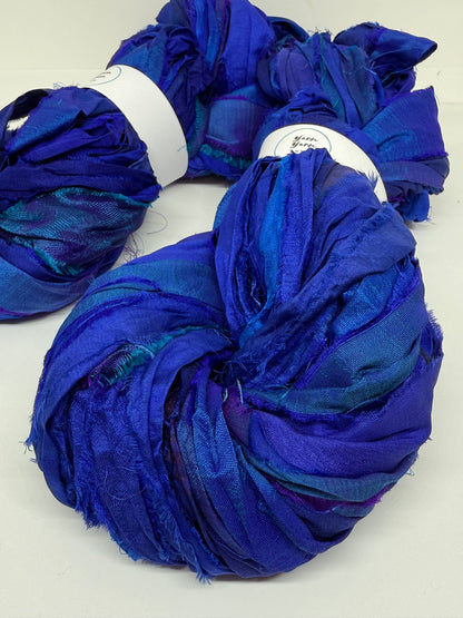 Sari Silk Ribbon Yarn In Midnight Blue for Textile Arts and Crafts
