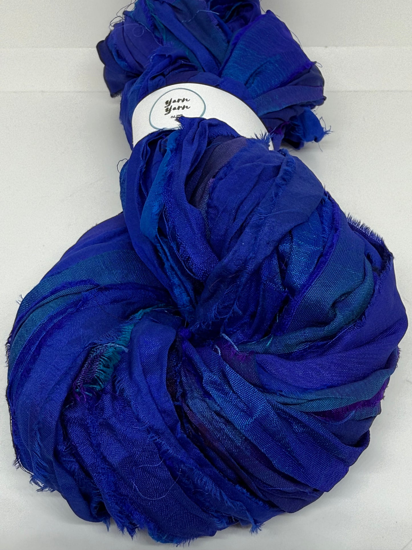 Sari Silk Ribbon Yarn In Midnight Blue for Textile Arts and Crafts