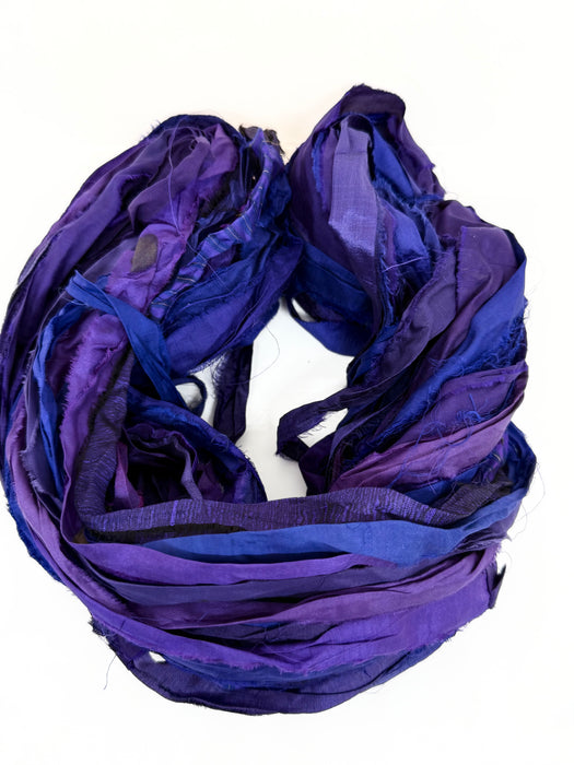 Sari silk ribbon, ink blue. Wide strips.