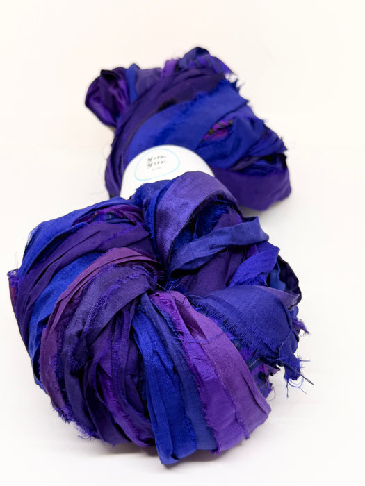 Sari silk ribbon, ink blue. Wide strips.