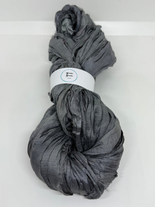 Sari silk ribbon yarn. Slate grey. Craft ribbon.