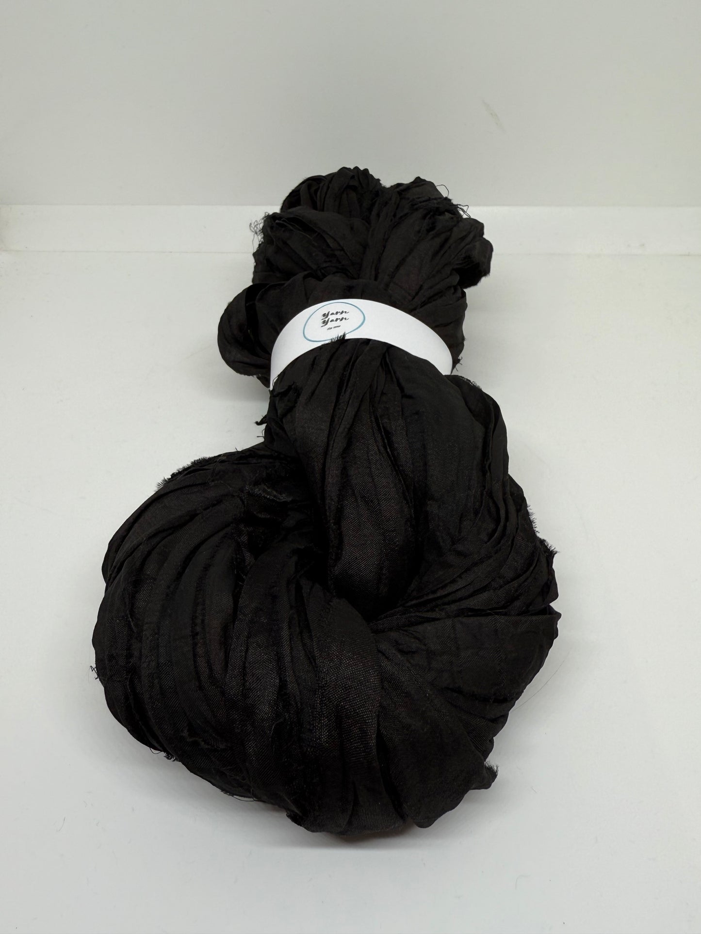 Sari silk ribbon, black handmade ribbon for fibre arts.