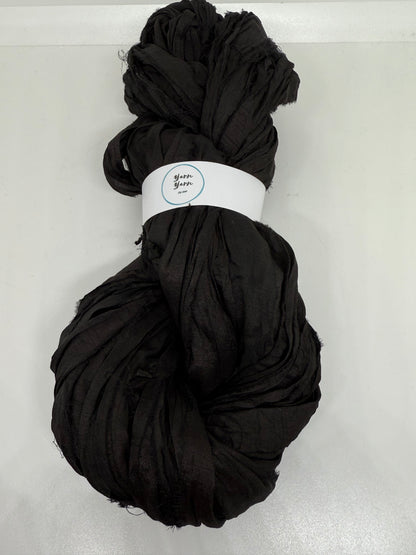 Sari silk ribbon, black handmade ribbon for fibre arts.