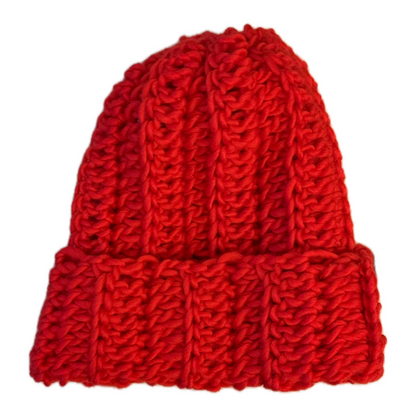 Crochet beanie in red Norwegian wool.