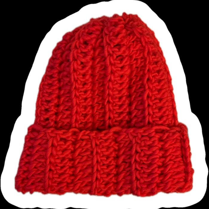 Crochet beanie in red Norwegian wool.