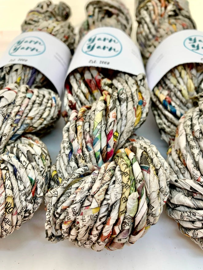Newspaper Yarn. Hand twisted Indian newspapers.