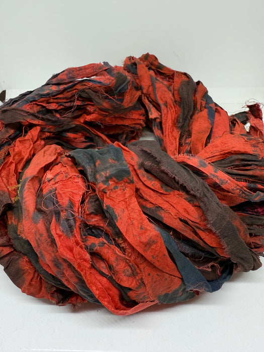 Sari Silk Ribbon – pure silk art dyed. Blood Orange