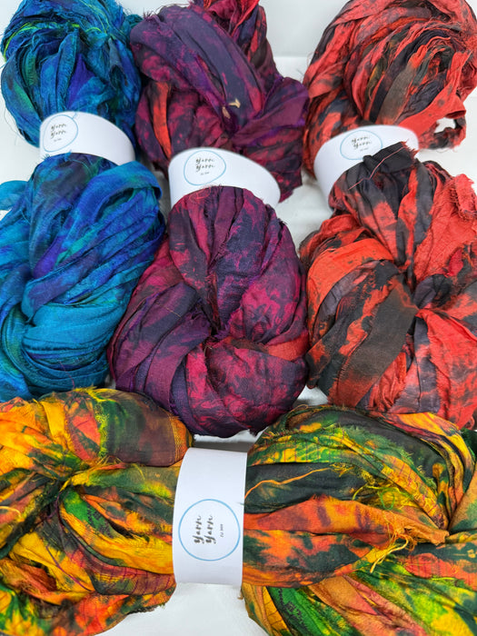 Sari Silk Ribbon – pure silk art dyed. Pack of 4