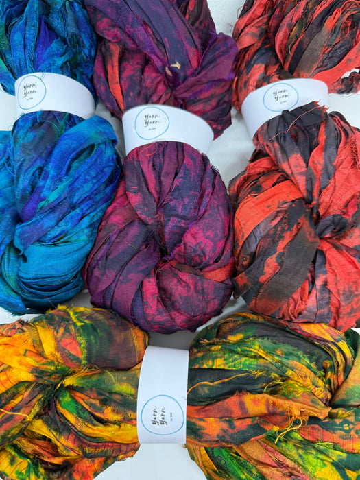 Sari Silk Ribbon – pure silk art dyed. Pack of 4